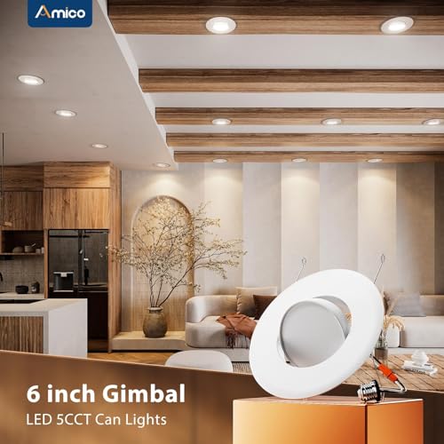 6 Inch Gimbal Eyeball LED Recessed Can Lights 5 CCT, 12 Pack
