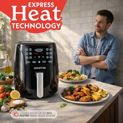 Gourmia 6 Quart Air Fryer Black - 12 Presets, Family Size, Nonstick Basket