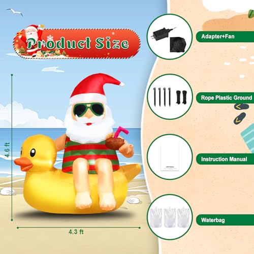 EYOYDE Christmas Inflatable Santa on Duck Outdoor Decor 4.5ft with LED Lights
