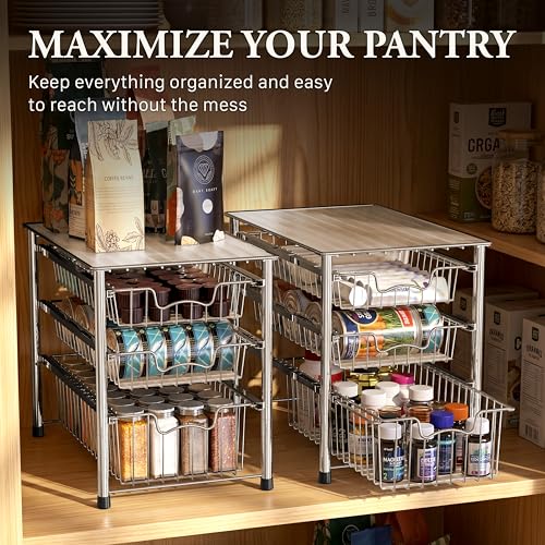 Simple Houseware 3-Tier Stackable Sliding Basket Organizer Drawer, Chrome