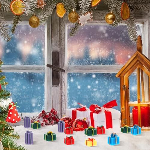 50Pcs Miniature Resin Christmas Gift Box Ornaments for DIY Crafts & Tree Decoration