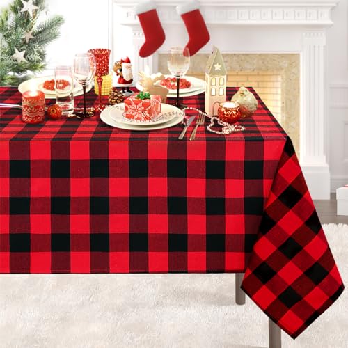 Checkered Tablecloth 56x120 Buffalo Plaid Gingham Cover for Indoor - Black Red