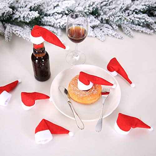 HANSGO Mini Santa Hat Cup Bottles Cover, 24PCS Christmas Santa Hats Silverware Holders Xmas Silverware Holder for Cristmas Table Setting