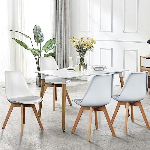 OLIXIS White Set of 4 PU Leather Dining Chairs - Modern Accent Seating