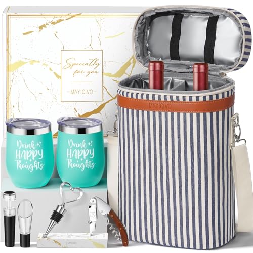 Drink Happy Thoughts Wine Gifts Basket for Women - Cooler Bag Set