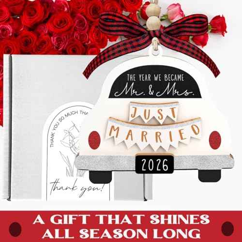 Wedding Gifts - Mr and Mrs Gifts - Just Married Gift for Couples 2026, Bride, Future Mr&Mrs - Bridal Shower Bride Gift for Marrie Newlywed - Wood First Christmas Married Ornament 2026 (Wedding)