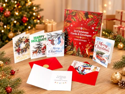 Bulk Christmas Cards with Envelopes & Stickers - Watercolor Holiday Designs