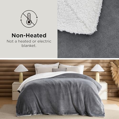 Bedsure Queen Sherpa Fleece Blanket 90x90 Grey Cozy Throw for Winter