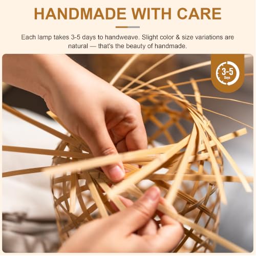 Orange Bamboo Wall Sconce - Hand Woven Rattan Farmhouse Wall Lamp with Plug-in Cord