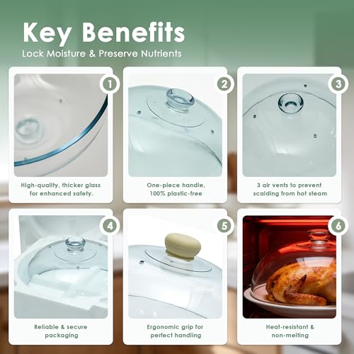 10-Inch Glass Microwave Splatter Cover with Steam Vents and Safety Handle