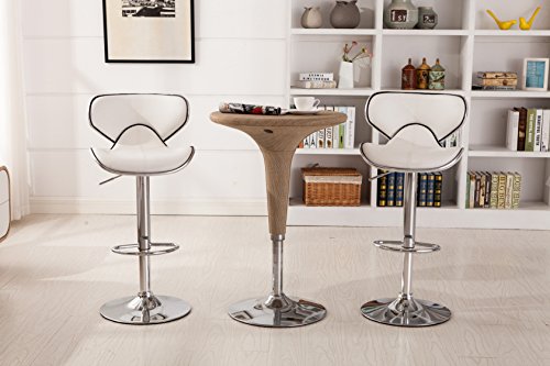 White Adjustable Swivel Leatherette Bar Stool Set of 2 with Chrome Base