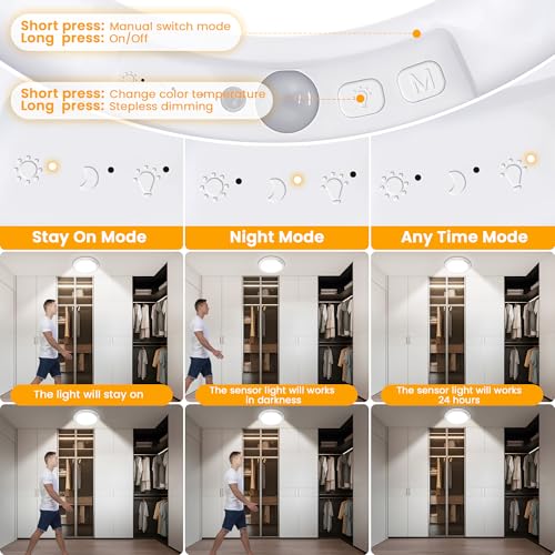 SunRider 2-Pack Rechargeable Motion Sensor LED Ceiling Lights with Remote – Wireless Magnetic Installation