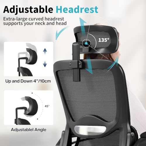 Nexthro Deep Black Mesh Office Chair with Lumbar Support & Headrest, Heavy-Duty Big & Tall Desk Chair