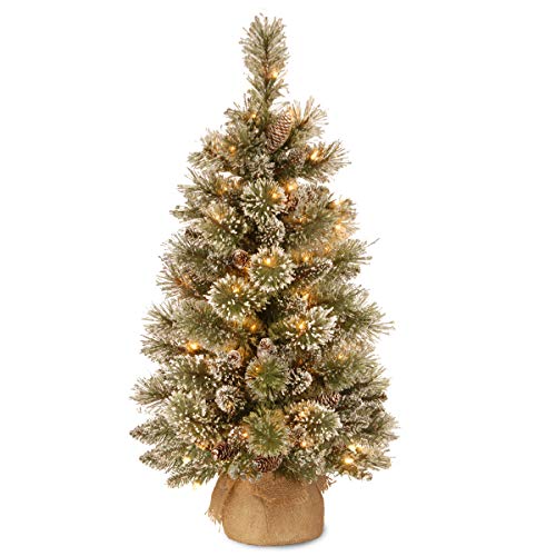 National Tree Company 3ft Pre-Lit Glittery Bristle Mini Christmas Tree