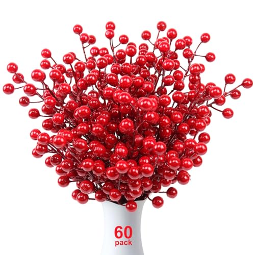 60-Pack Artificial Red Holly Berries on 8.2