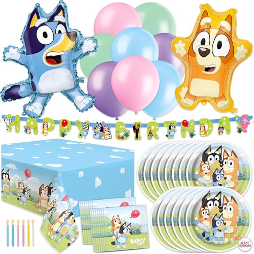 Bluey Birthday Decorations Party Pack for 16 Guests with Balloons & Tableware