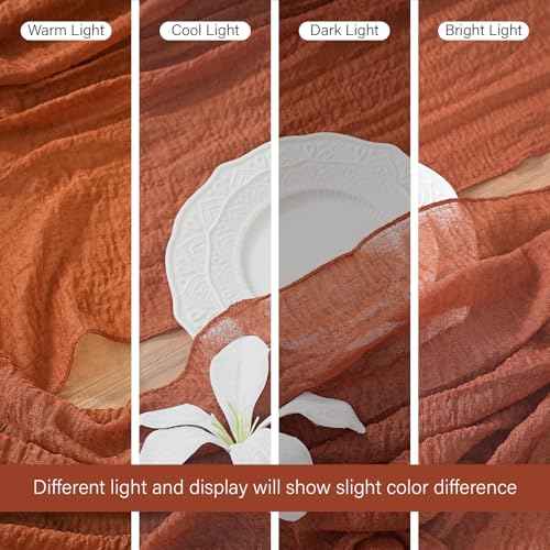 1Pcs Cheesecloth Fall Thanksgiving Table Runner Terracotta 10FT Boho Gauze Cheese Cloth Table Runners 120 Inches Long Rustic Sheer for Centerpiece Home Party Christmas Wedding Baby Shower Spring Decor