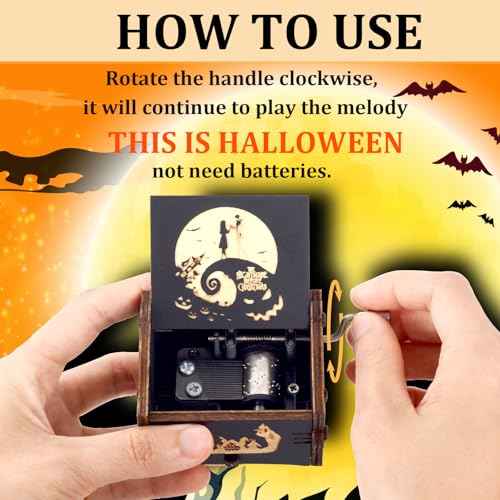 Vintage Laser Engraved NBC Hand Cranked Music Box Plays The Melody - This is Halloween, for Boys Girls Women, Gift Ideal for Christmas Birthday Valentine's Day Anniversary