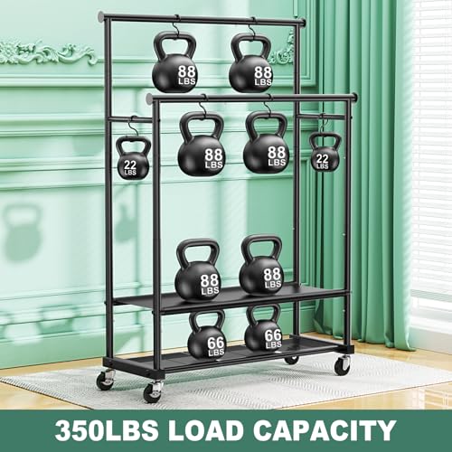 Heavy Duty Double Rod Clothes Rack with Wheels - Black, 65-Inch Garment Organizer with Shelves
