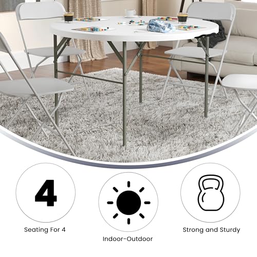 4-Foot Round Bi-Fold White Plastic Folding Table - 48 Inch