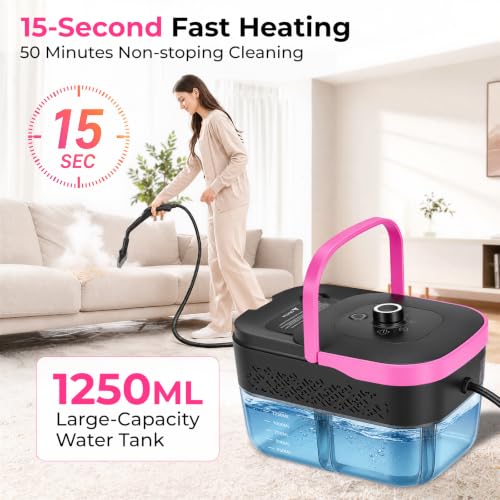 Pink Portable Handheld Steam Cleaner - Lightweight Multi-Purpose Home & Car Cleaning