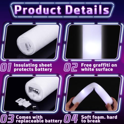 24 Pack LED Foam Glow Sticks Wands for Parties, Weddings & Events