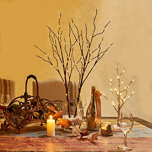 Hairui Lighted Twig Brown Tree Branch with Fairy Lights 32in - 2 Set Battery Operated Christmas & Wedding Decor