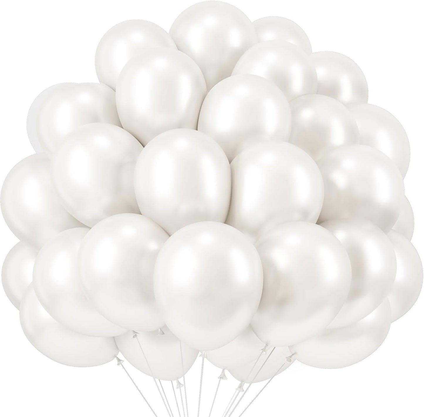 RUBFAC Pearl White Balloons - 120pcs 12-Inch White Latex Balloons for Parties & Weddings
