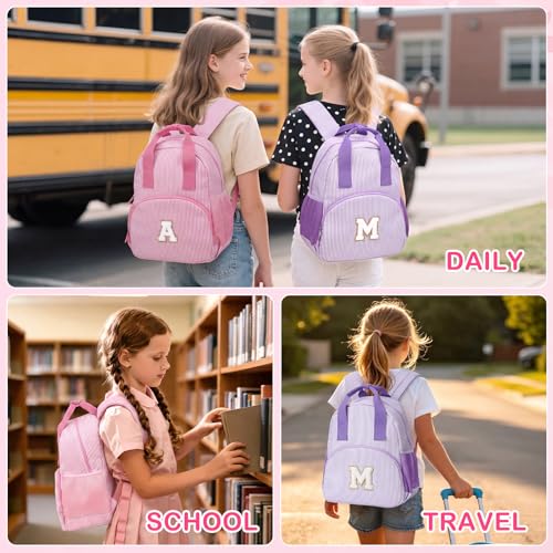 YOOLIFE Toddler Backpack for Girls - Purple L, Personalized Initial, Kids Gift