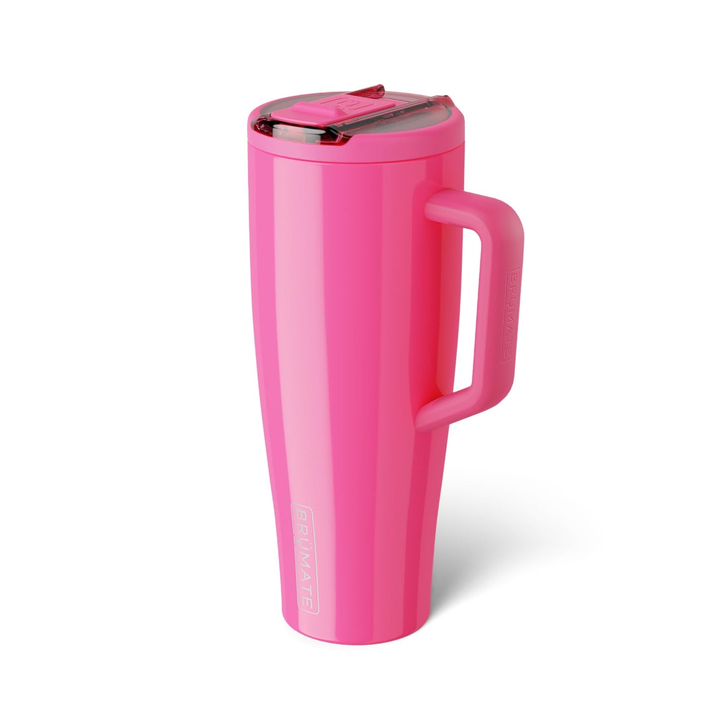 BrüMate Era Flip 40oz Tumbler with 100% Leakproof Covered Straw Lid | Hygienic Covered Straw | Insulated Stainless Steel Water Bottle with Handle | Cup Holder Friendly | BPA-Free (Neon Pink)