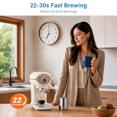White Compact Espresso Machine with Milk Frother - XIXUBX