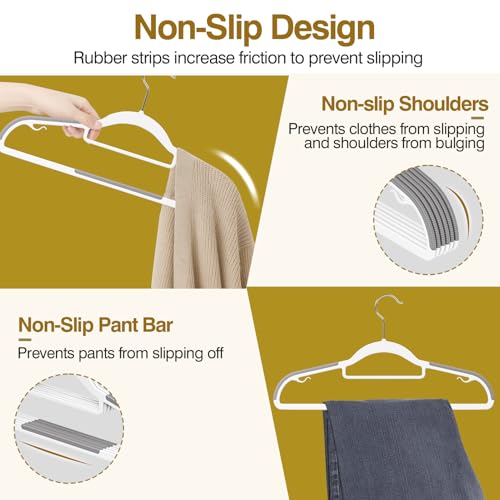 White & Dark Gray Plastic Hangers 50 Pack - Non-Slip, Heavy Duty Closet Organizers