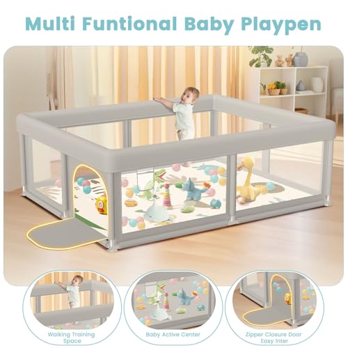 Baby Playpen with Mat and Ocean Balls - 50x50 Inch Safe Toddler Play Yard