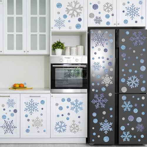 Zhanmai 200 Pcs/ 10 Sheets Christmas Snowflakes Wall Decals Window Clings Blue Silver Snowflake Stickers Peel and Stick Wall Ornament for Winter Removable Christmas Holiday Crafts Supplies