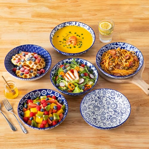vancasso Selene 8.5" Pasta Bowls Set of 6, 40 oz Porcelain Shallow