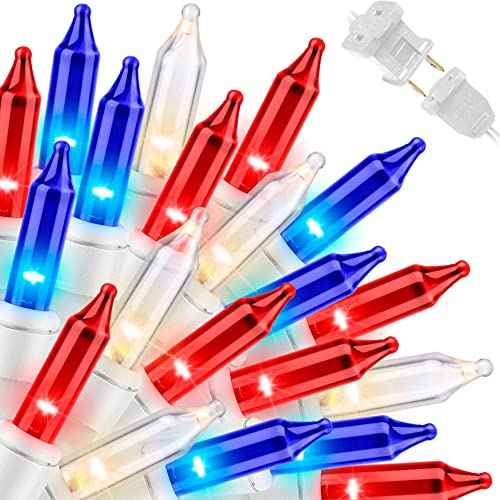 LAMPHOME Patriotic String Lights - Red White Blue Mini Lights with White Wire - 19.6Ft 100 Count UL Certified String Lights for Independence Day Patriotic Holidays Decoration (Red White & Blue)
