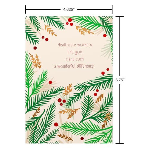 American Greetings Christmas Thank You Card for Healthcare Workers (Greenery Background) – with Envelope