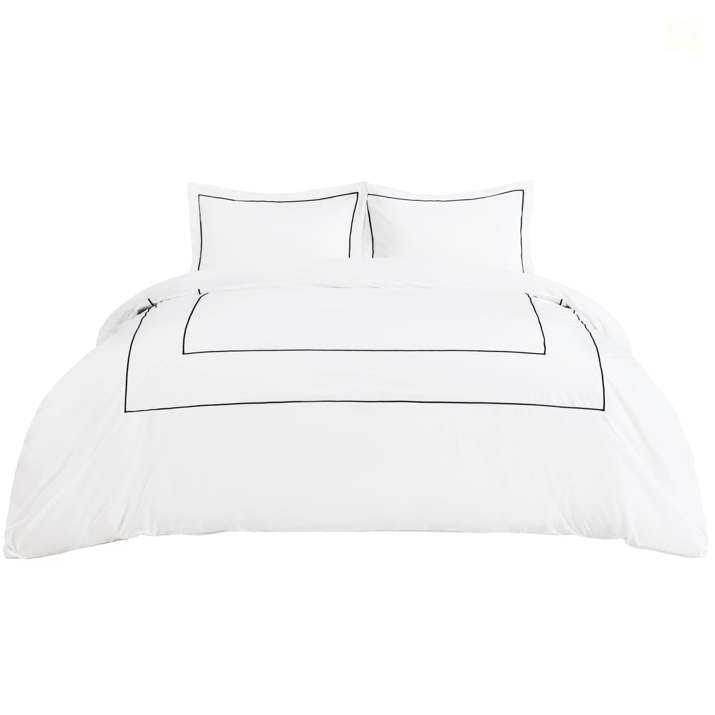 Bedsure 100% Cotton Percale Duvet Cover Queen, Luxury Hotel Duvet Cover, White Comforter Cover with Frame Embroidery, PureWoven Breathable & Lightweight Bedding Set for All Season, 3 Pieces, 90"x90"