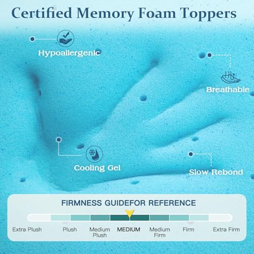 2 Inch Memory Foam Mattress Topper with Cooling Gel - High Density, Breathable & Supportive