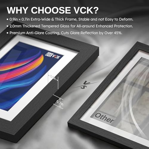 VCK 16x20 Black Picture Frame 5 Pack with Mat, Glass, Wall Mount
