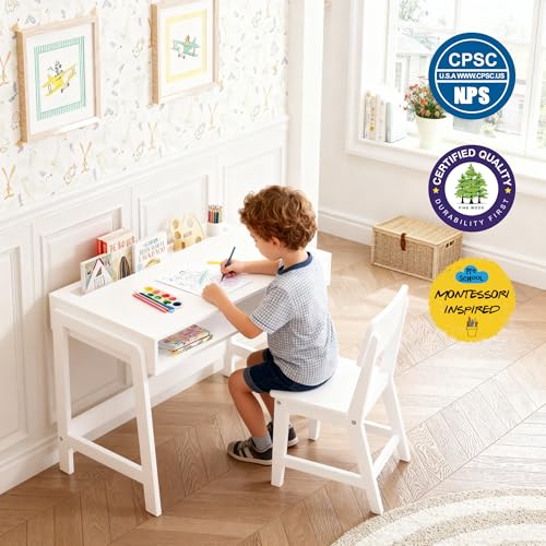 UTEX Wooden Kids Desk and Chair Set with Open Storage & 1 Drawer