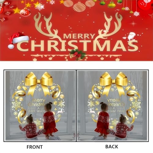 XL Winter Gold Wreath Clings for Window Whole Large Xmas Wreath Window Stickers News Years Decor DIY Static Wall Window Door Mural Showcase Decal Sticker-15.7x17 in (1pack)