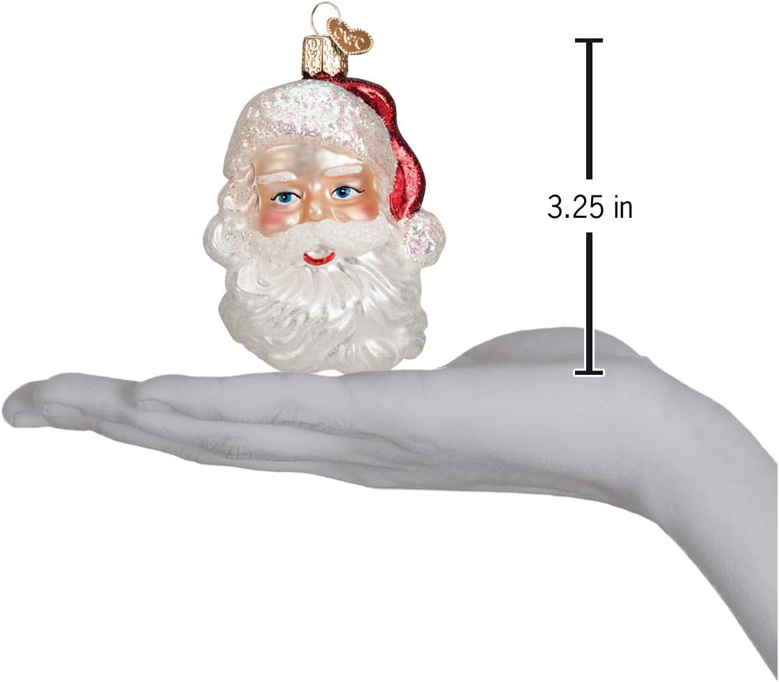 Mid-Century Santa Head Glass Blown Ornament - 3.25” for Christmas Tree Decor