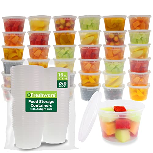 16 oz Food Storage Containers with Lids - 240 Pack, Freezer Safe, Leakproof, BPA Free, Stackable, Clear - Variation of 16 oz - 240 Sets