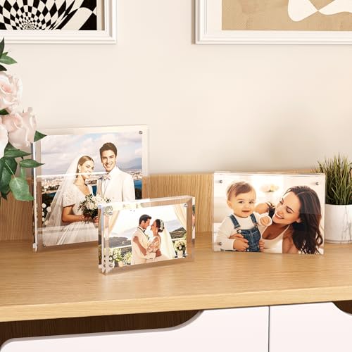 Egofine 5x7 Acrylic Picture Frames 6 Pack - Double-Sided Magnetic, Frameless, Free-Standing Desktop Display