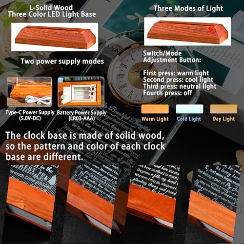 Daughter Gift Glass Clock with Wooden Base - From Mom & Dad, Warm Light, Engraved - Variation: Daughter Gifts