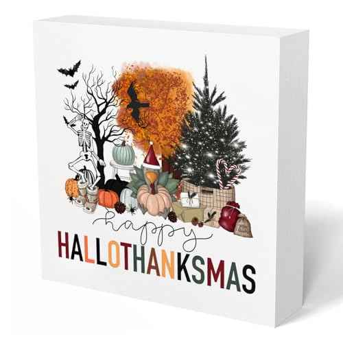 Cute Fall Decorations Halloween Signs for Home, Fall Bedroom Vintage Halloween Decor, Thanksgiving Christmas Decorations for Home Office Desk Table Shelf Tabletop Decor, 5x5 Inches