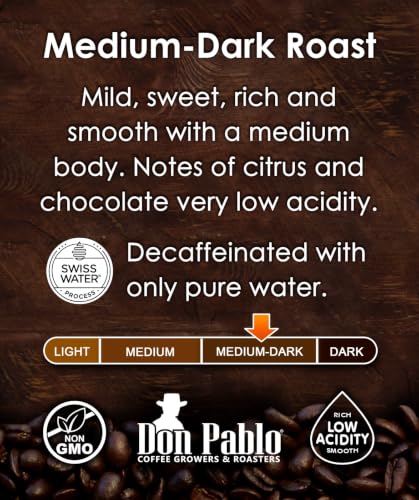 Decaf Colombian Coffee Beans Medium-Dark Roast 32oz - Swiss Water Process, Arabica, Low Acidity
