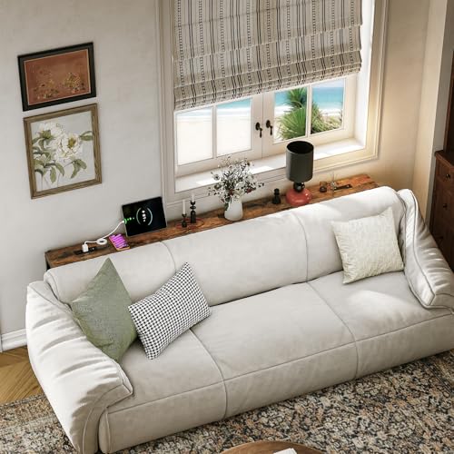 Rustic Brown 110.2" Adjustable Behind Couch Console Table with 2 Charging Stations