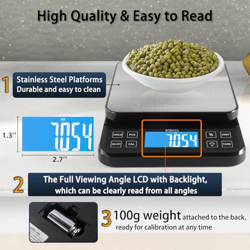 BOMATA Black Large Digital Kitchen Scale 0.1g Precision 11lb Baking Food Weighing